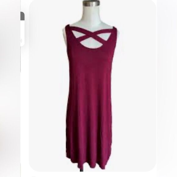 Maurices Summer Tank Dress Women's Burgundy Crisscross Strappy size Large - Picture 2 of 7